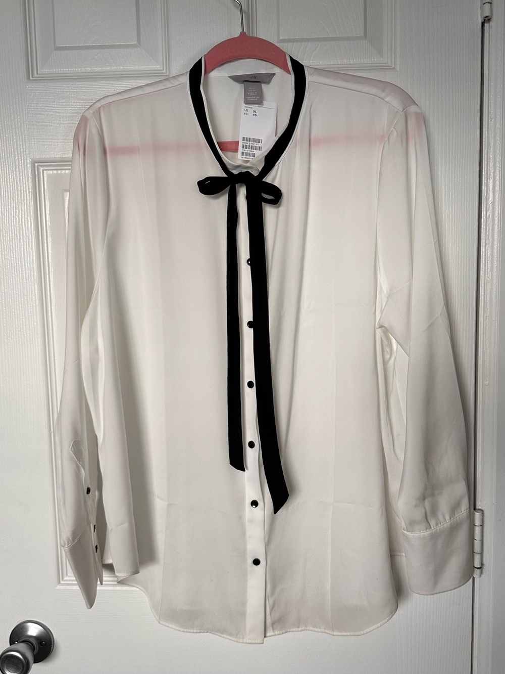 White with Black Tie Women's Dress Shirt